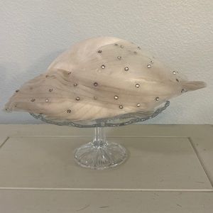 PHIL STRANN ORIGINAL VINTAGE 1950s CREAM FELT RETRO HAT TULLE RHINESTONES